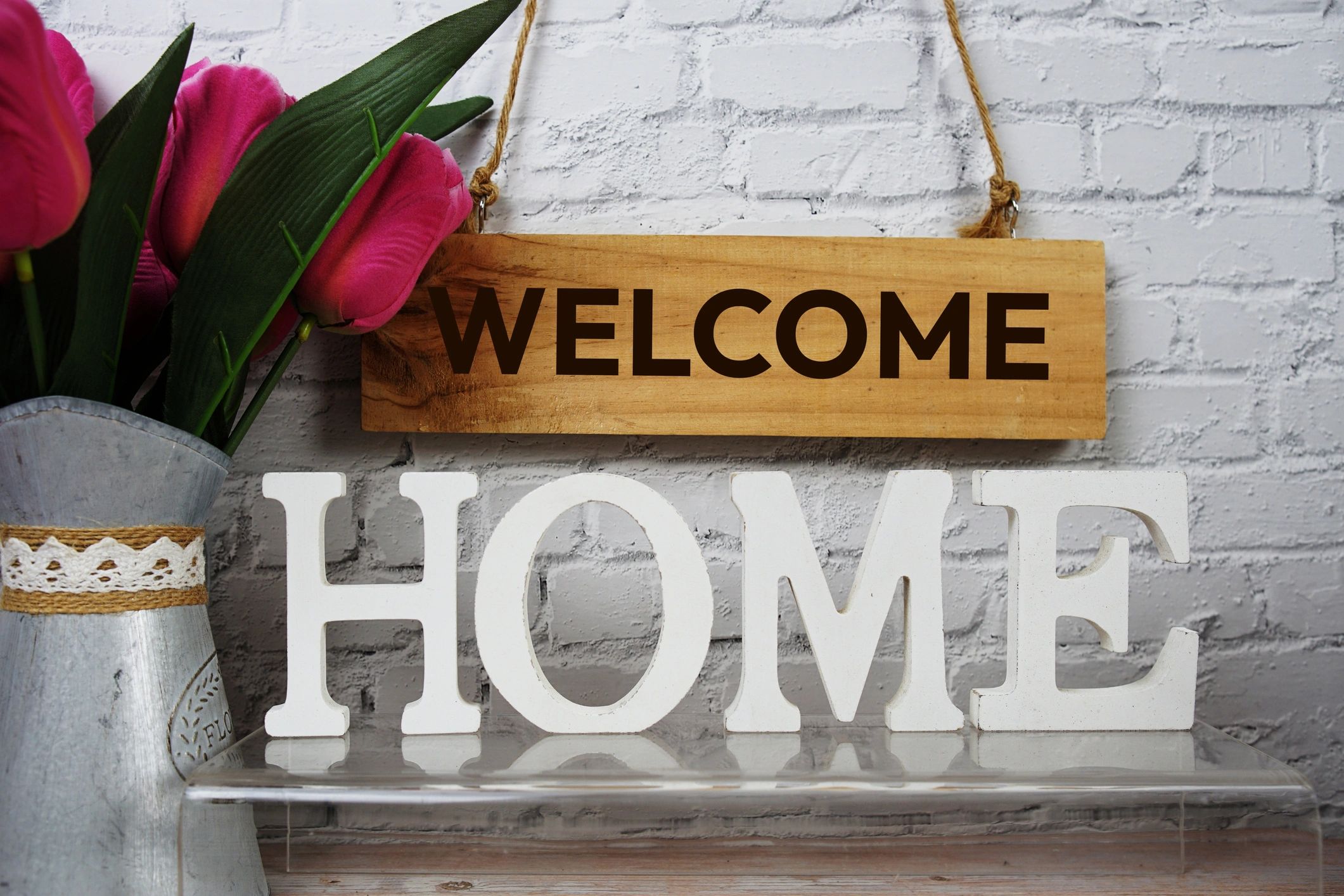 modern wooden laser cut welcome home sign